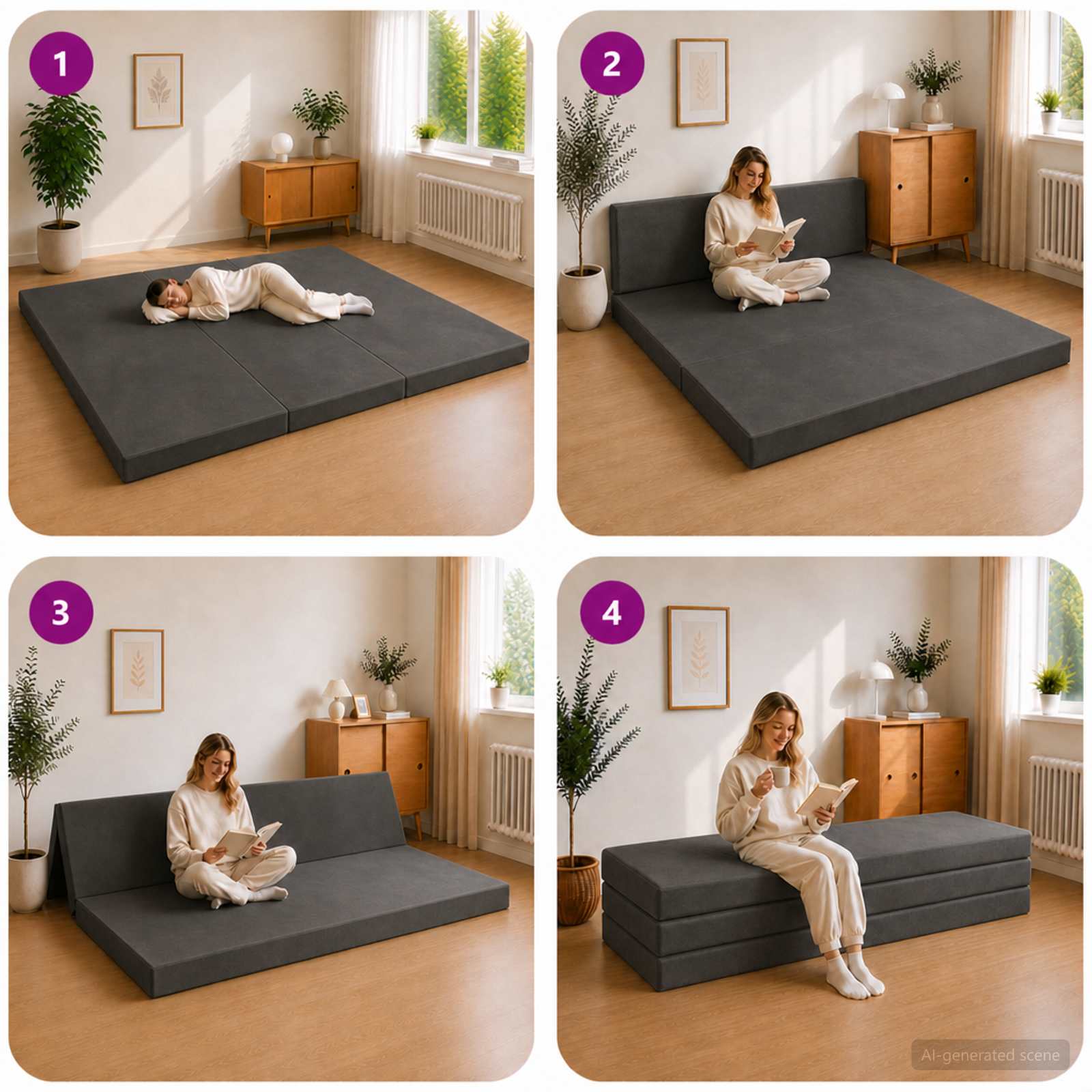 Sulankstomas Sofos Lova 180 x 67 x 45 cm Tamsiai pilka