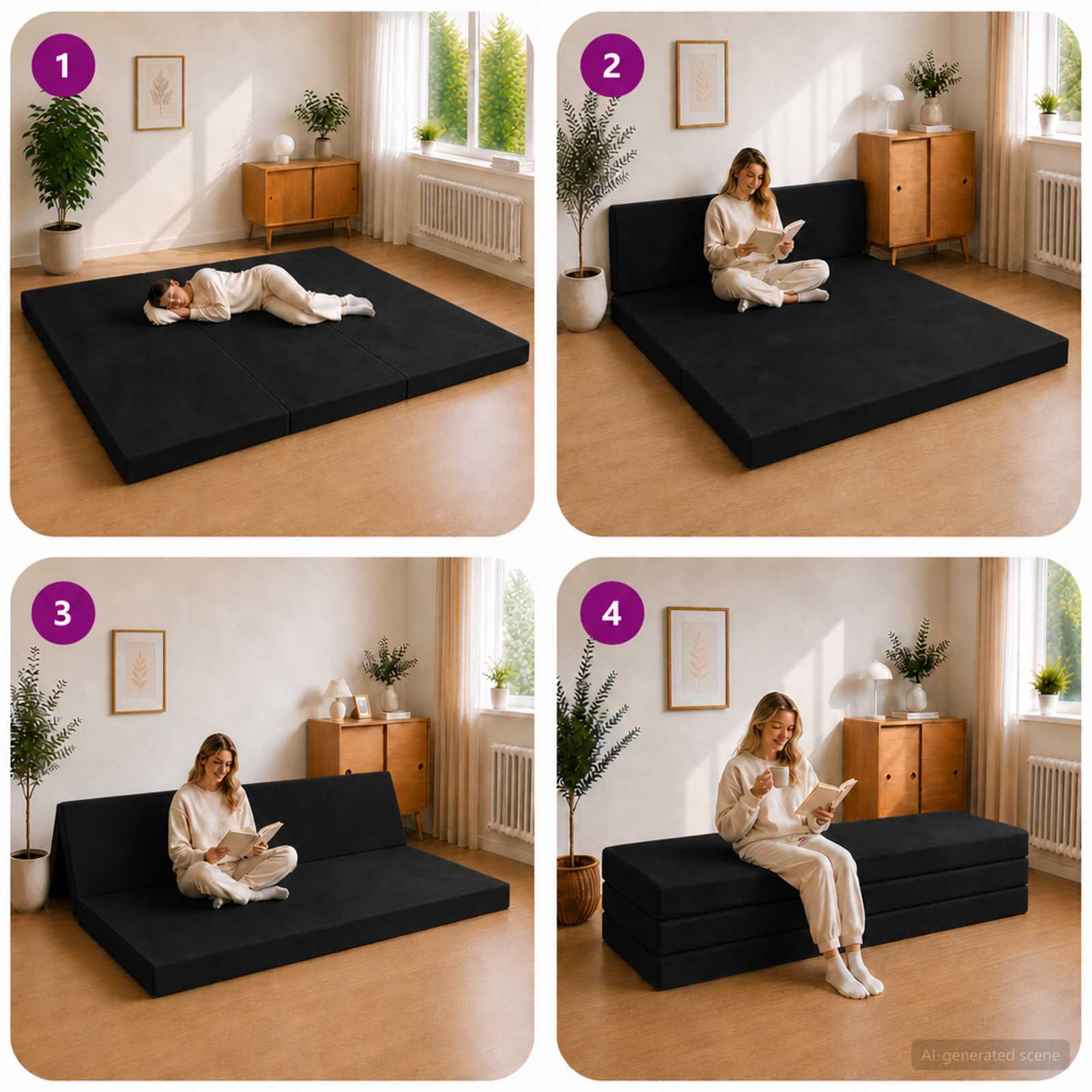 Sulankstomas Sofos Lova 180 x 67 x 45 cm Juoda