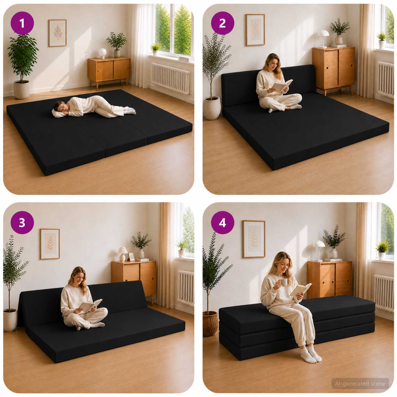 Sulankstomas Sofos Lova 200 x 67 x 45 cm Juoda