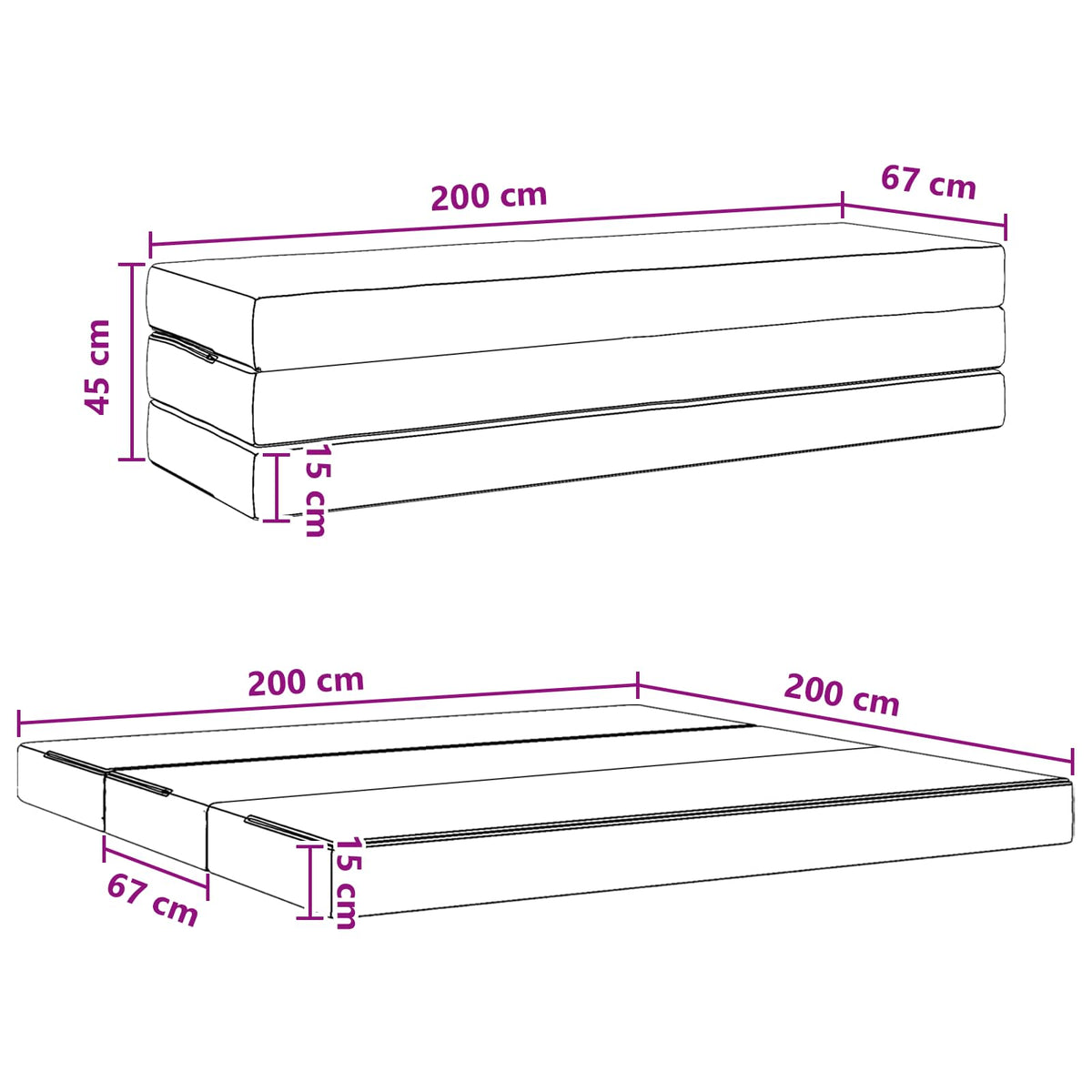 Sulankstomas Sofos Lova 200 x 67 x 45 cm Juoda