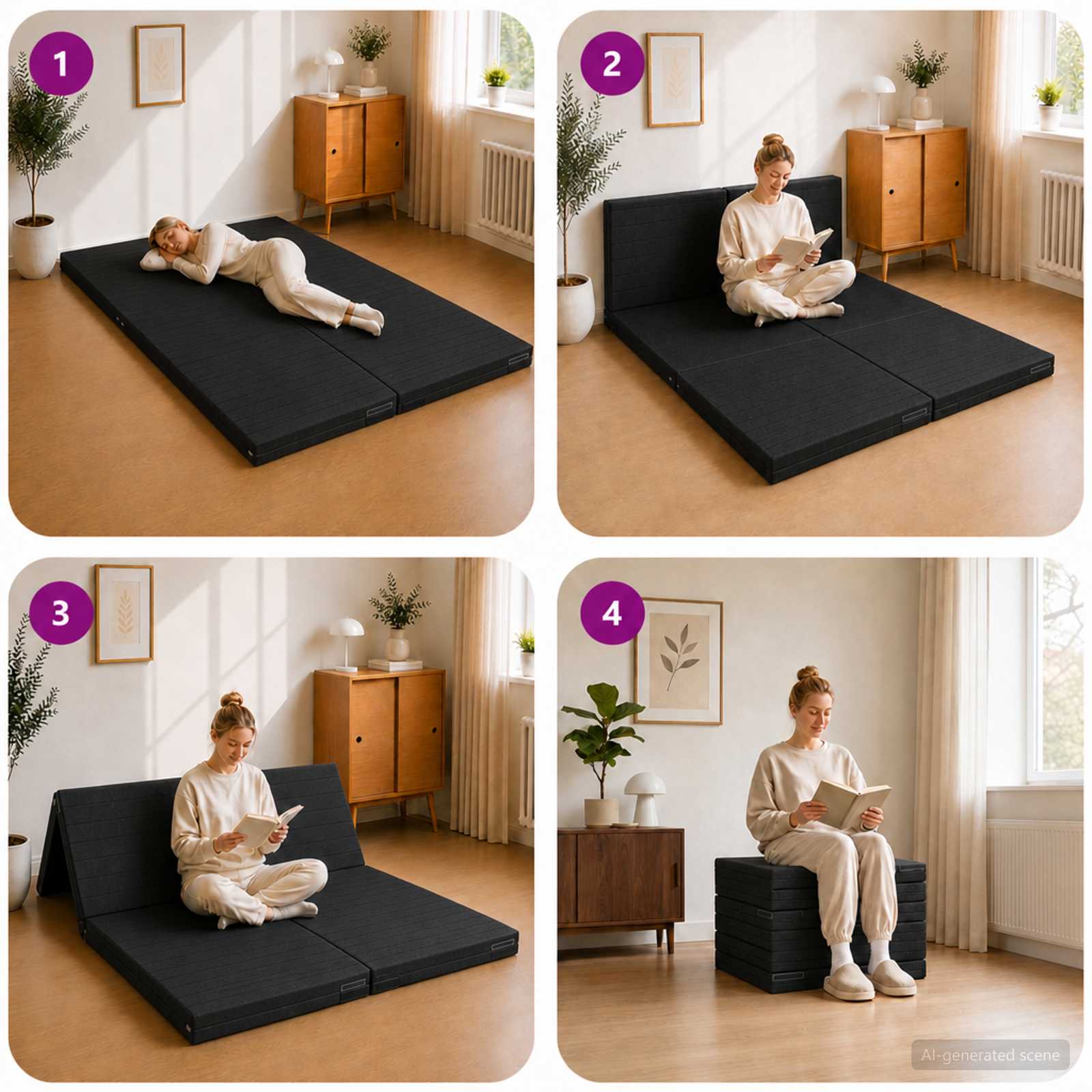 Sulankstomas Sofos Lova 140 x 67 x 45 cm Juoda