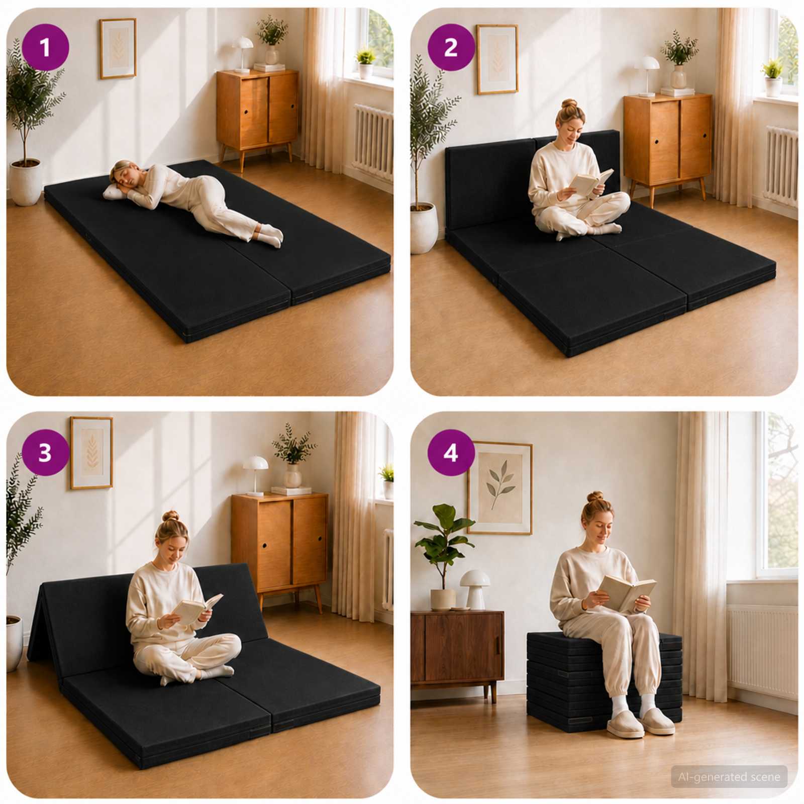 Sulankstomas Sofos Lova 140 x 67 x 45 cm Juoda