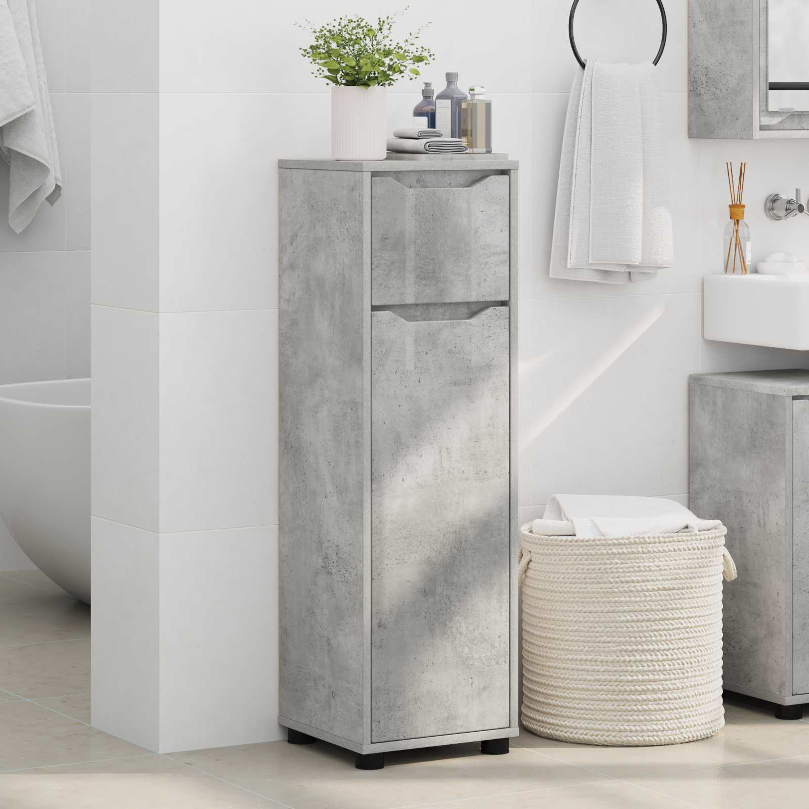 Vonios spintelė su stalčių Betono pilka 30,5 x 30 x 101 cm