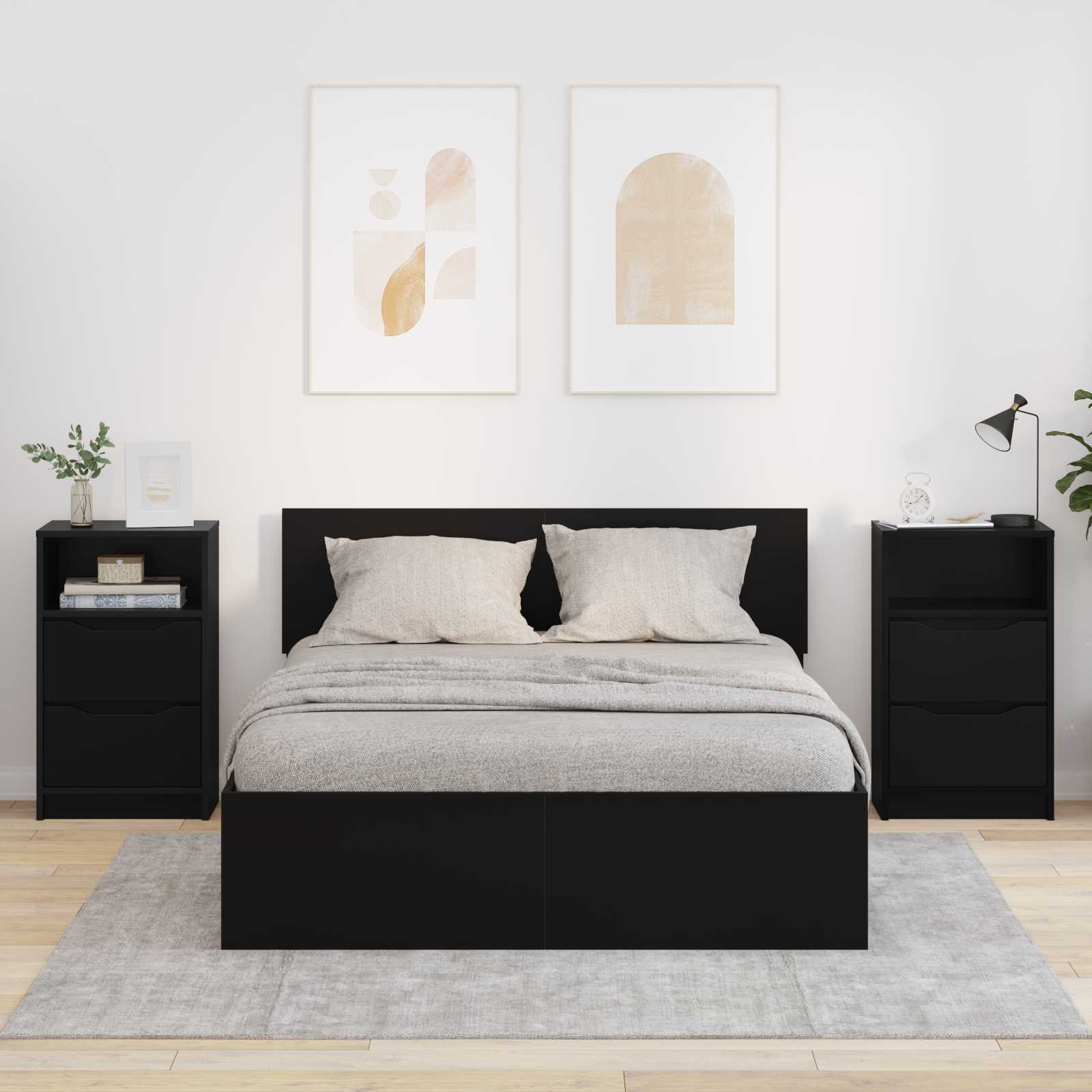 Naktiniai staliukai su stalčių 2 pcs Juoda 40 x 30 x 467 cm