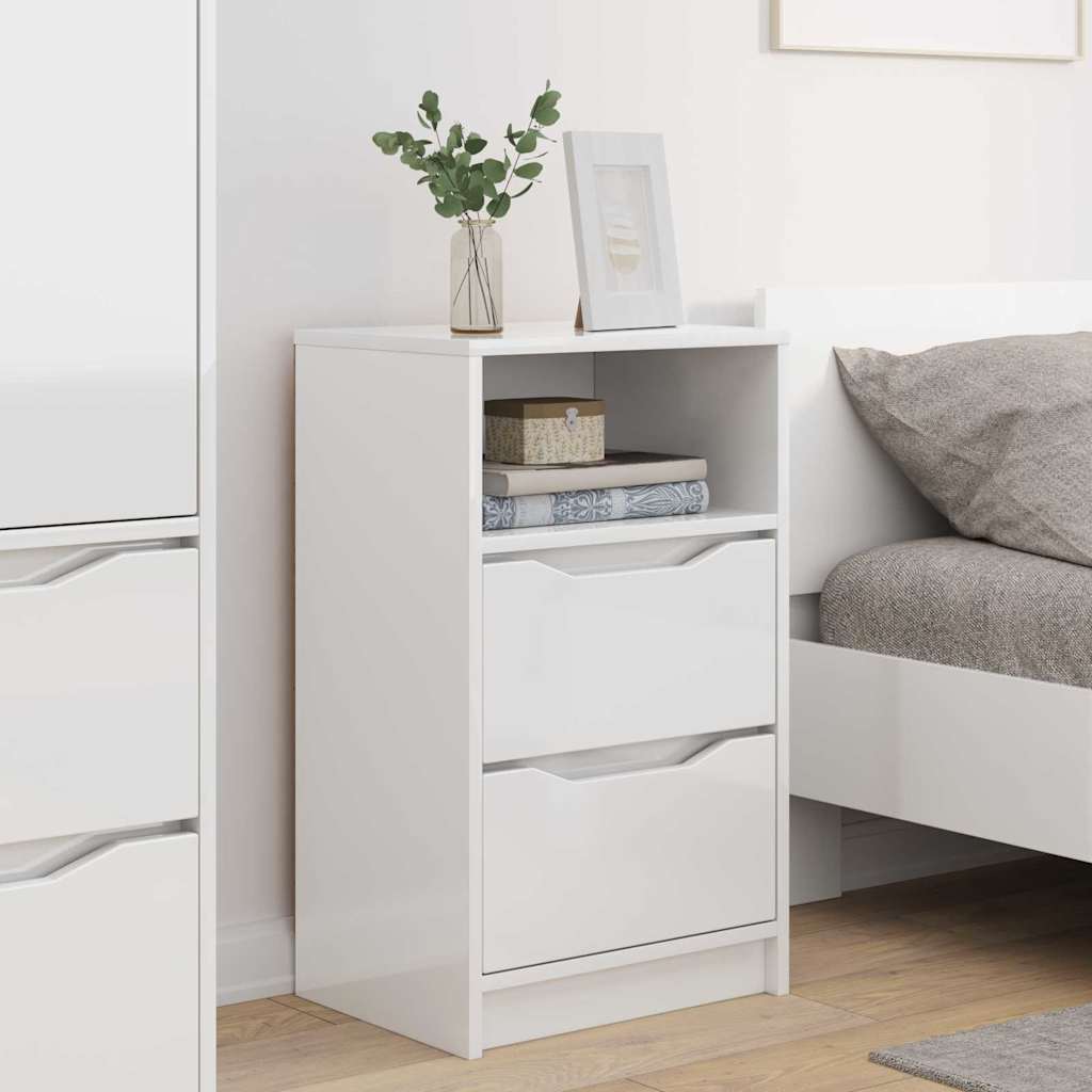 Nightstands with 2 Drawers High Gloss White