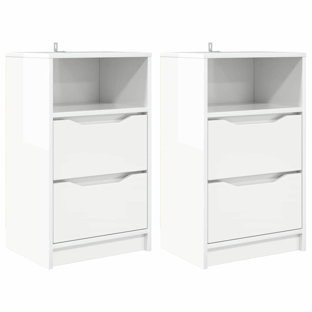Nightstands with 2 Drawers High Gloss White