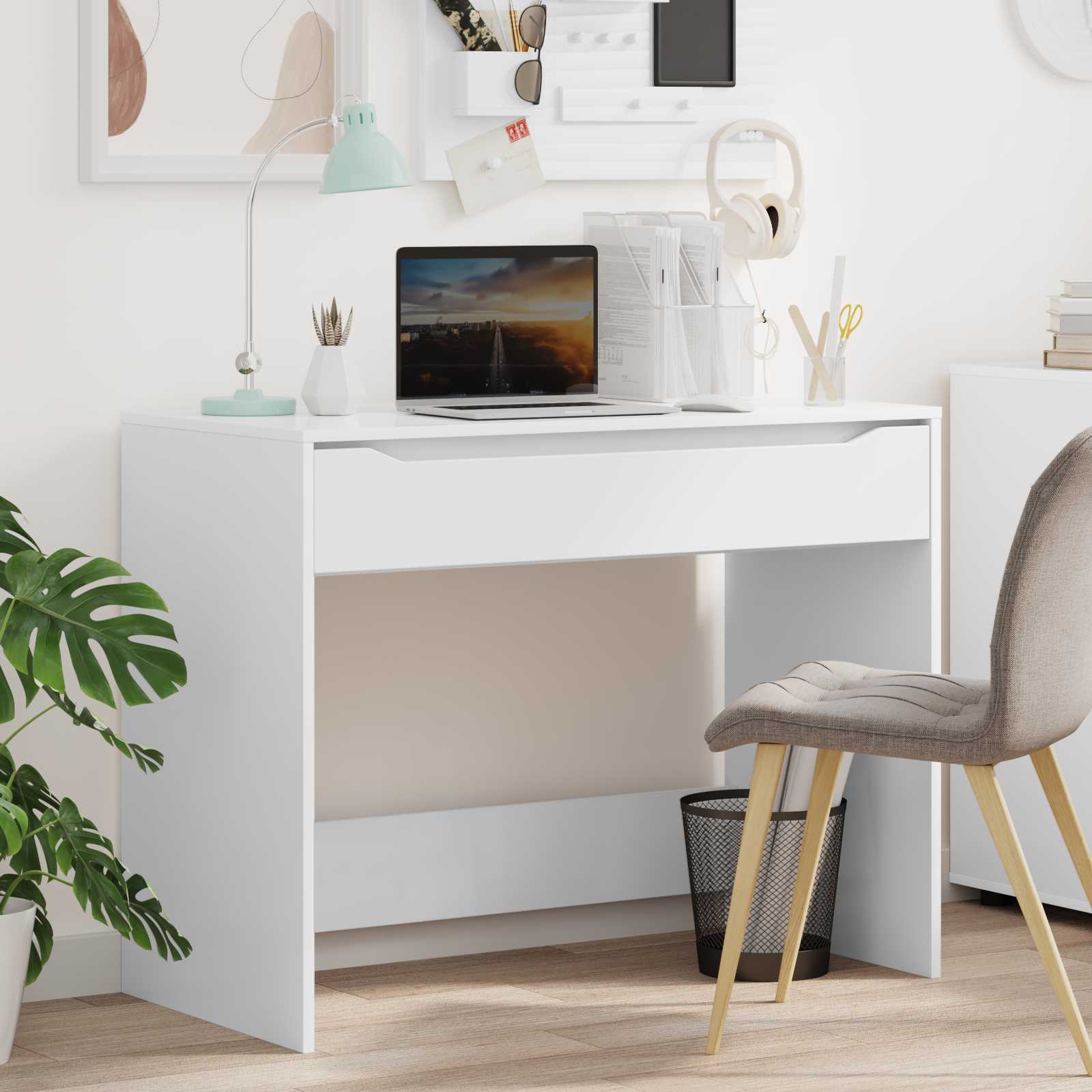 Desk with drawer White 100 x 50 x 78 cm Engineered wood