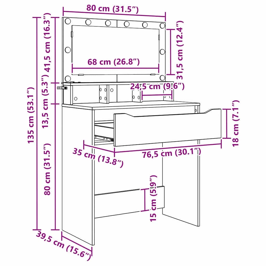 Bedroom Dressing Tables White 80 x 39.6 x 135 cm