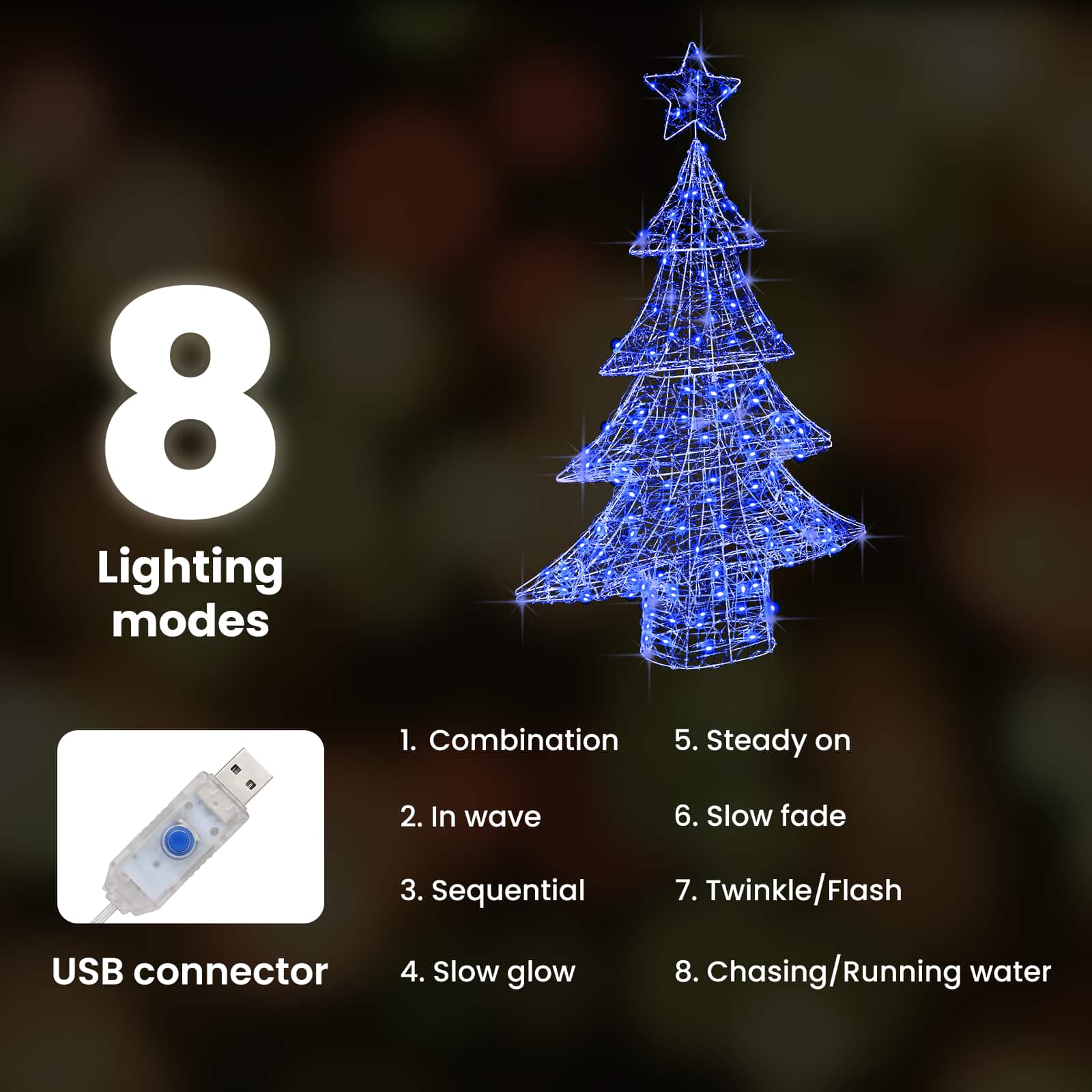 Ziemassvētku eglīte ar 100 LED, zila, 120 cm, akrils