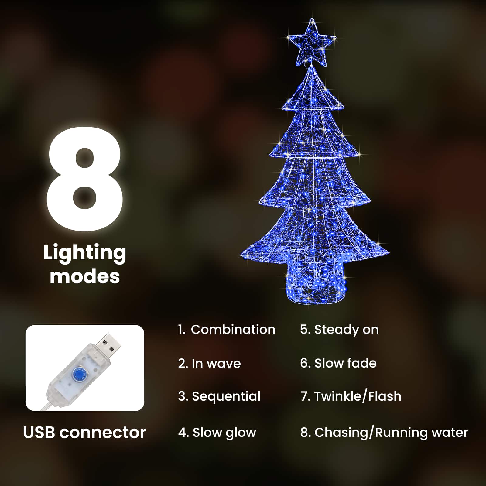 Ziemassvētku eglīte ar 160 LED zilā krāsā, 150 cm, akrils