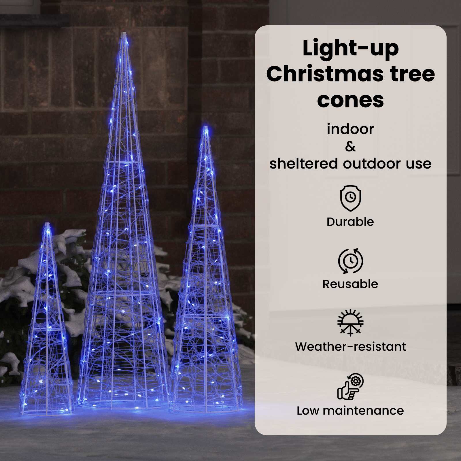 Kalėdų eglutė su 90 LED 3 pcs Mėlyna 20 x 20 x 80 cm Akrilas