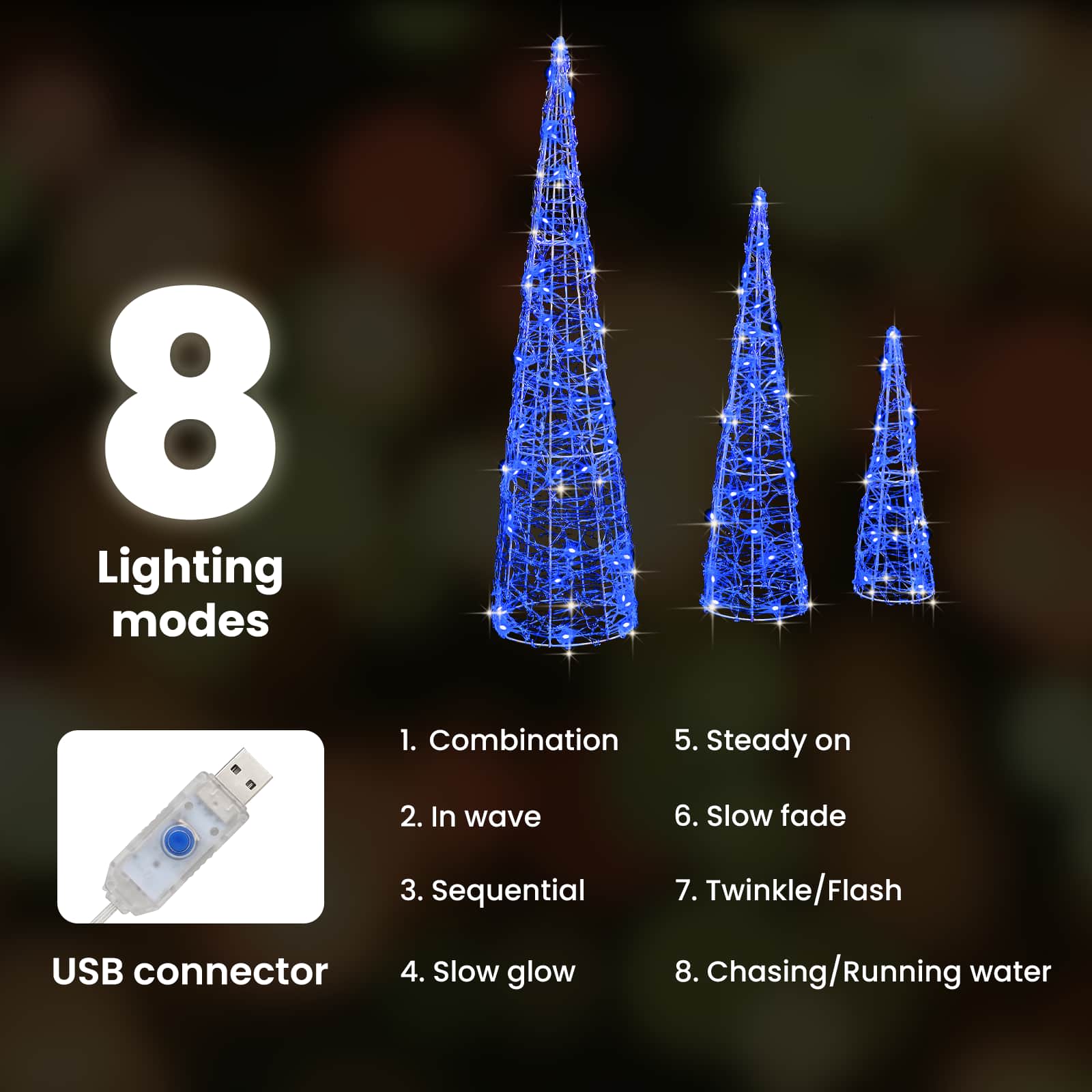 Kalėdų eglutė su 90 LED 3 pcs Mėlyna 20 x 20 x 80 cm Akrilas