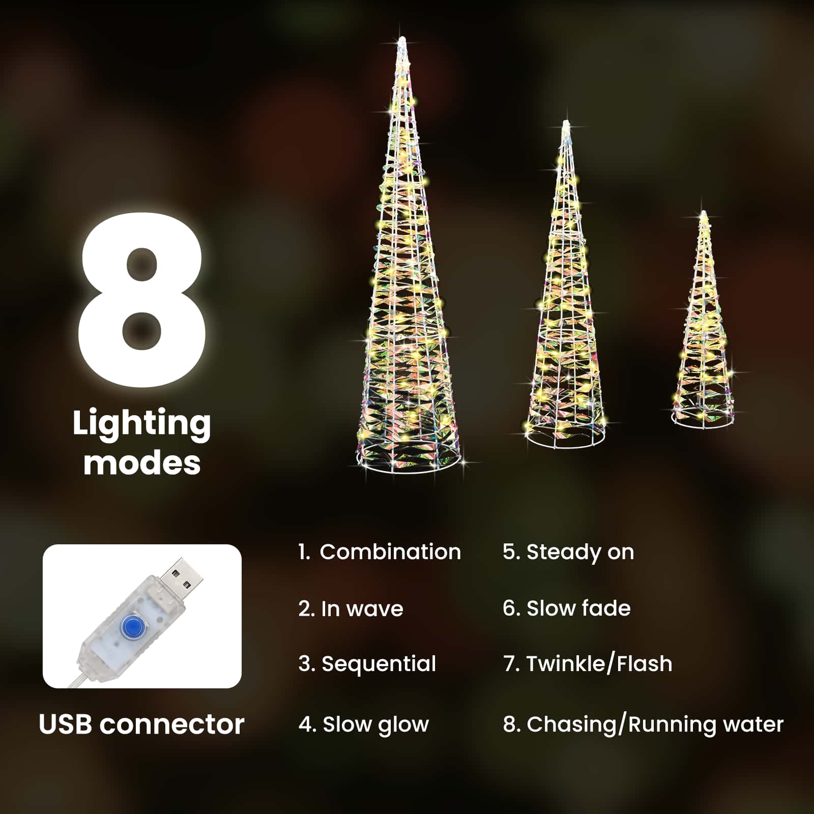Kalėdų eglutė su 90 LED 3 pcs Šilta balta 20 x 20 x 80 cm PET