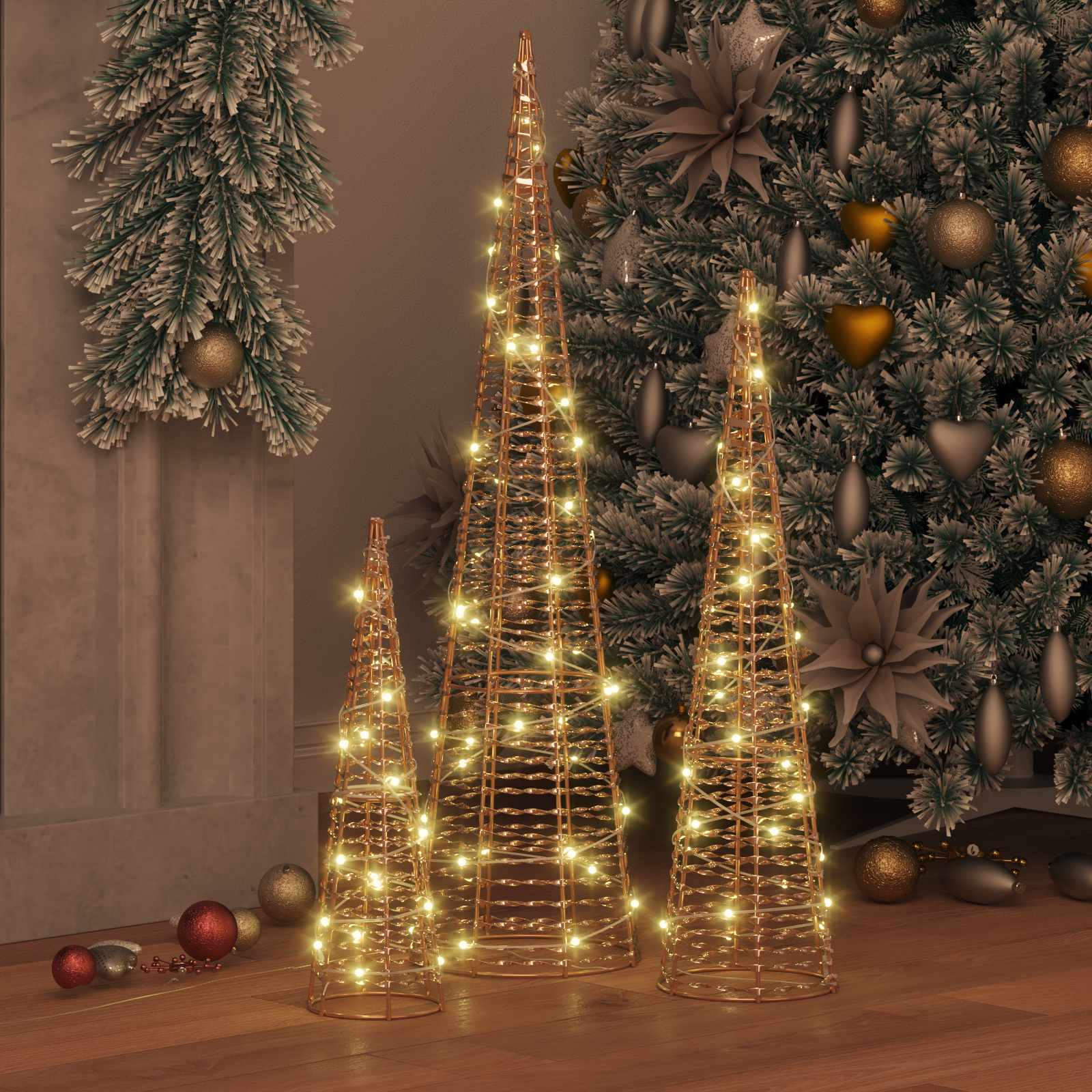 Kalėdų eglutė su 90 LED 3 pcs Šilta balta 20 x 20 x 80 cm PET