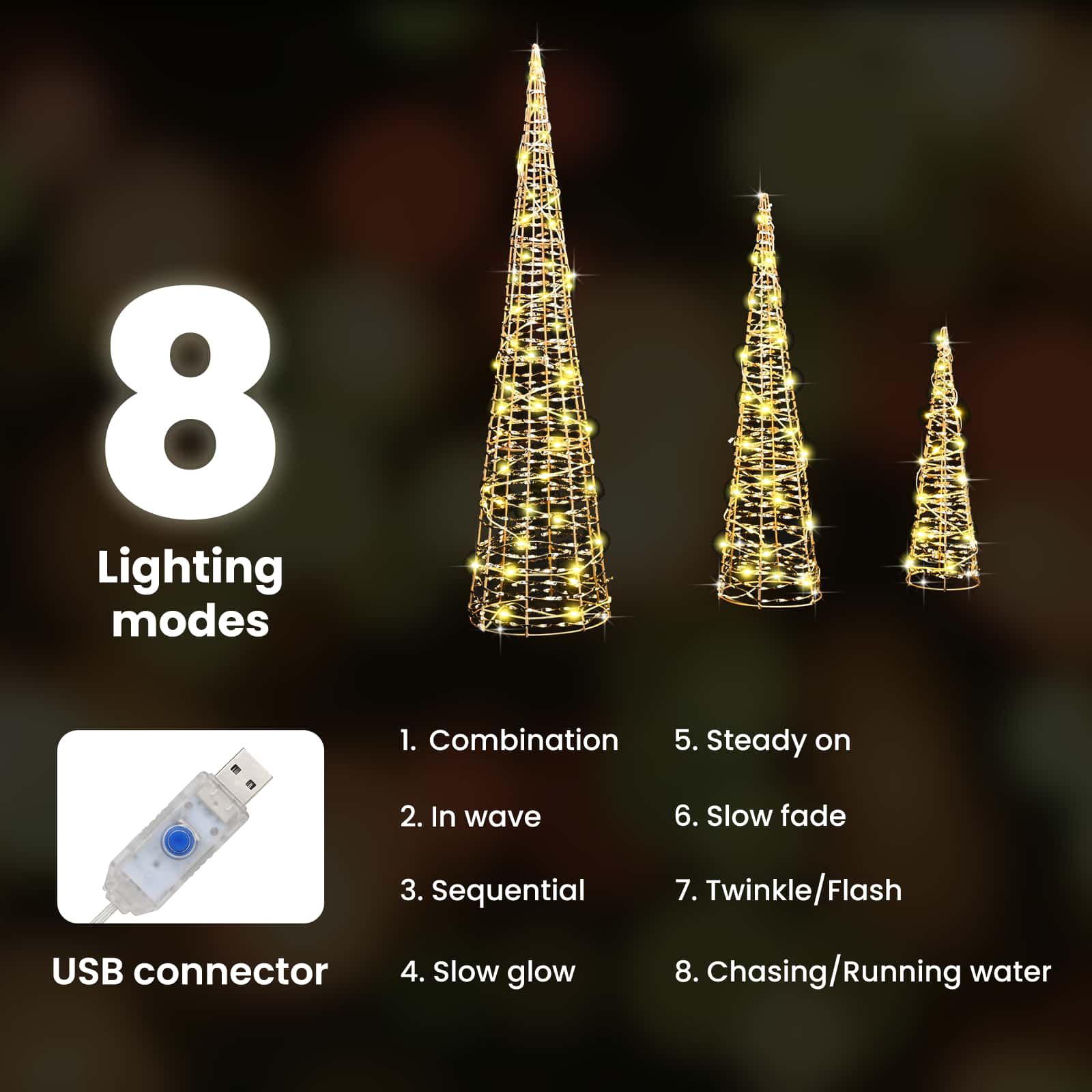Kalėdų eglutė su 90 LED 3 pcs Šilta balta 20 x 20 x 80 cm PET