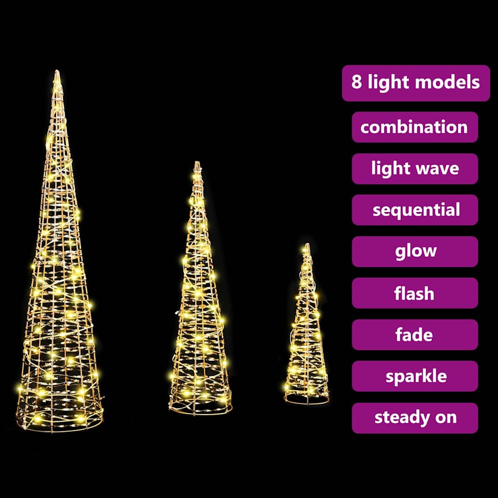 Kalėdų eglutė su 90 LED 3 pcs Šilta balta 20 x 20 x 80 cm PET