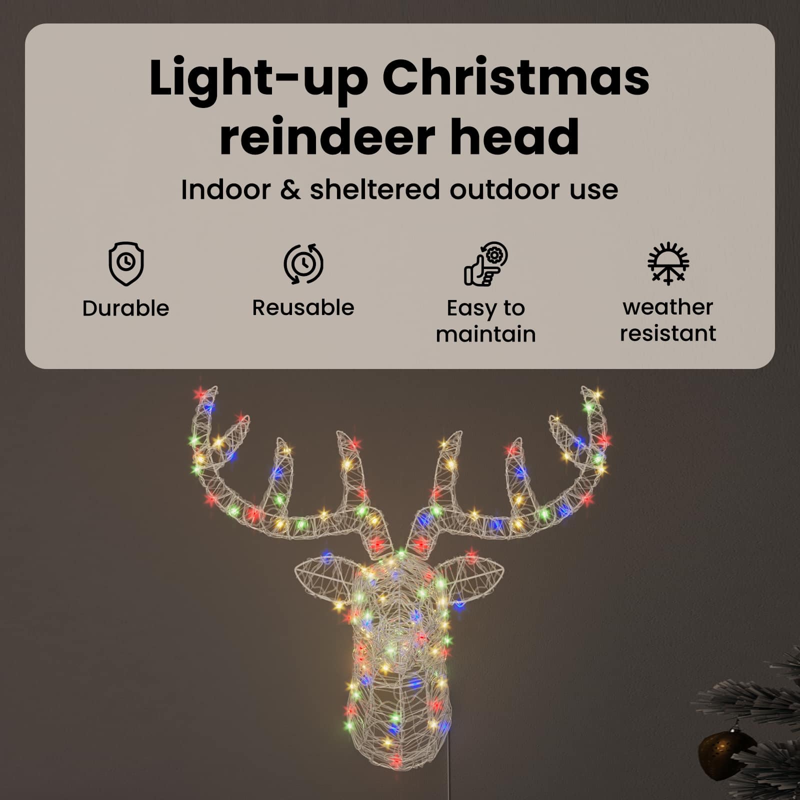Reindeer head with 140 LED colorful 60 cm Acrylic