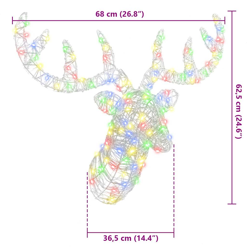 Reindeer head with 140 LED colorful 60 cm Acrylic