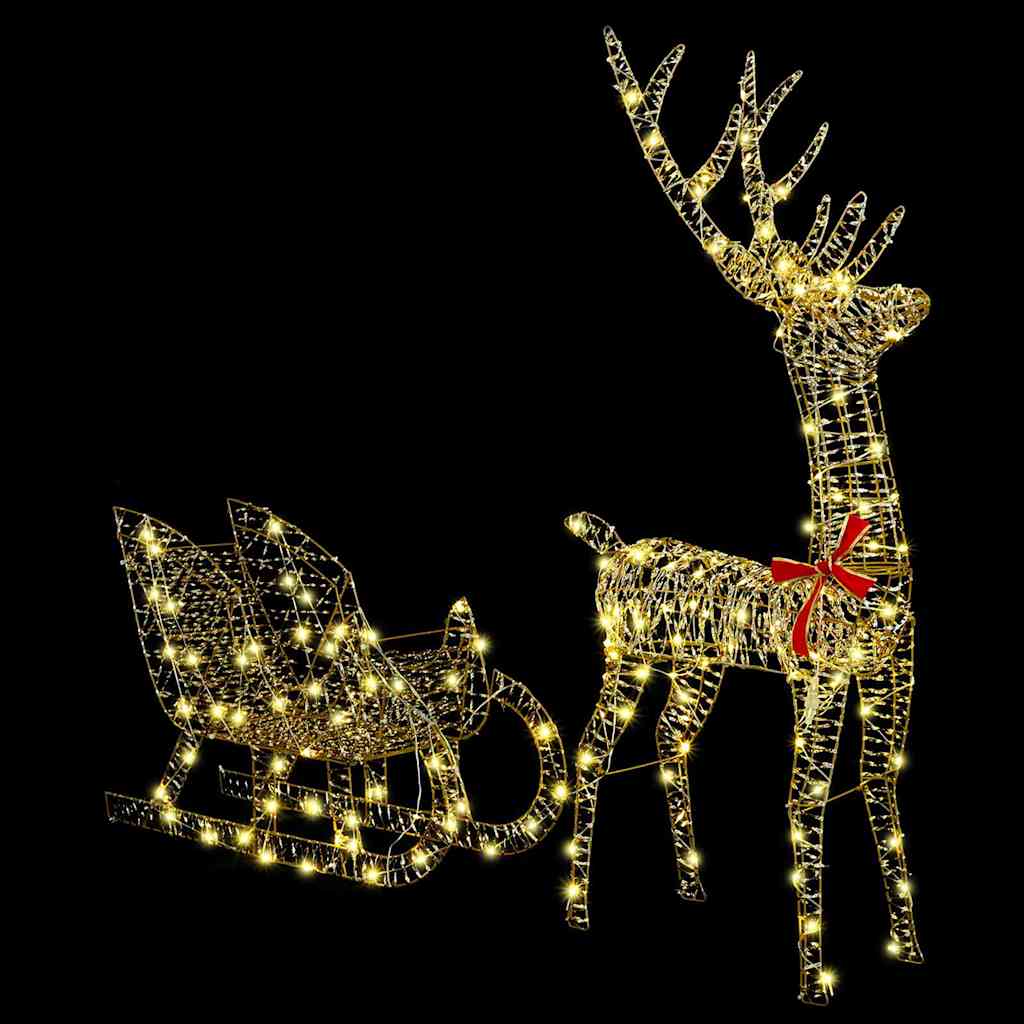 Ziemeļbriežu kamanas ar 200 LED silti baltām 70 x 26 x 129 cm PET