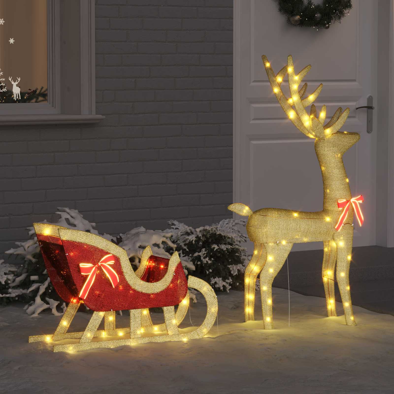 Reindeer Sleigh Warm White 151 x 28 x 128.5 cm fabric