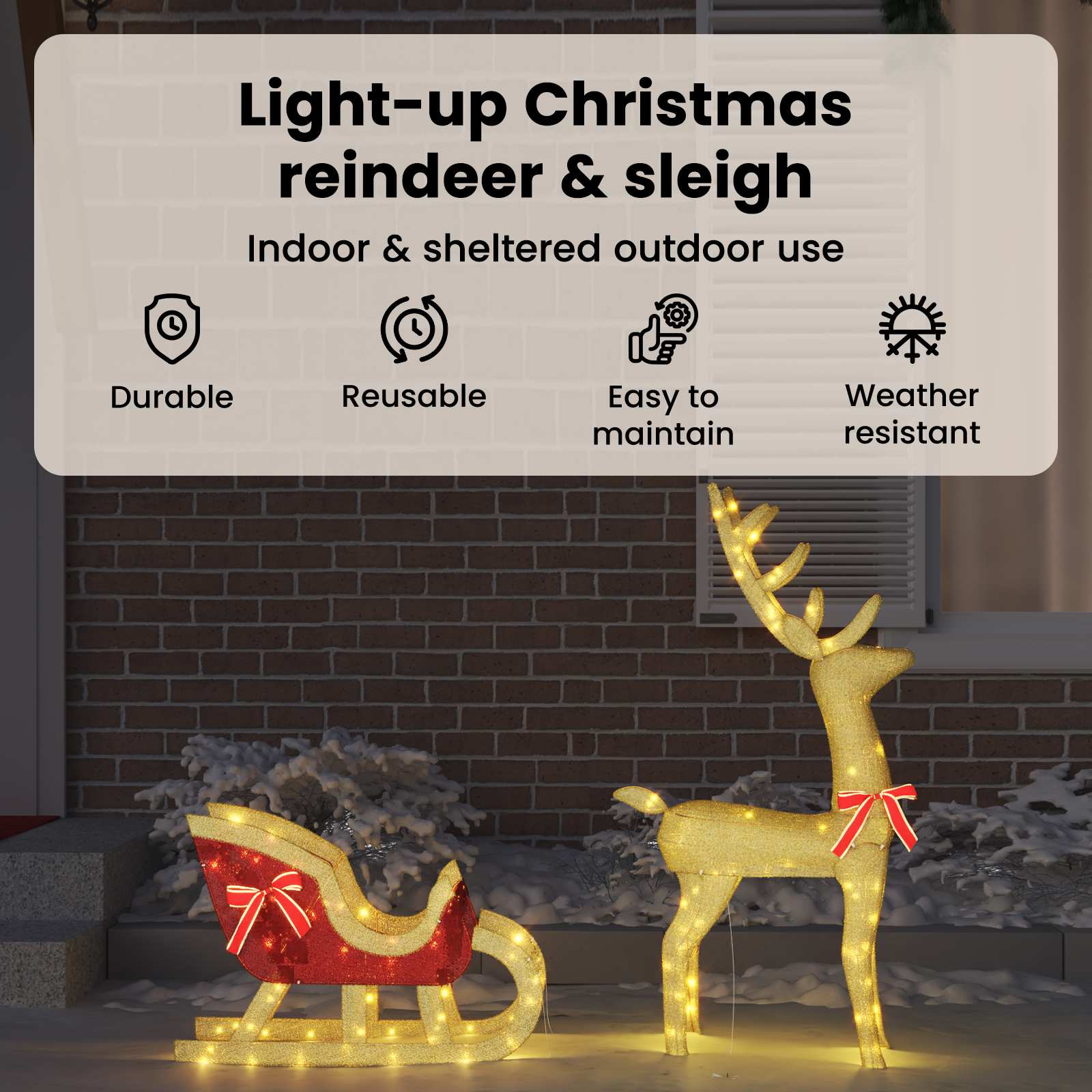 Reindeer Sleigh Warm White 151 x 28 x 128.5 cm fabric