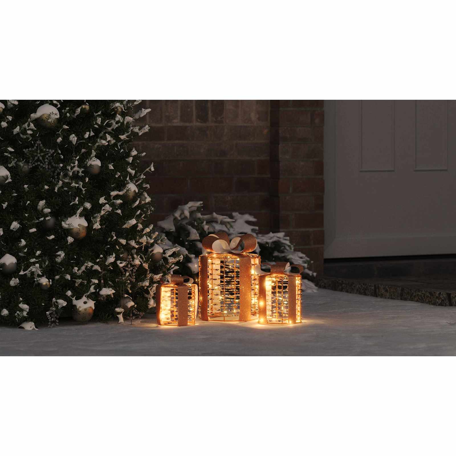 Dovanų Dėžutės Dekoracija 3 pcs Šilta balta 20 x 20 x 20 cm PET