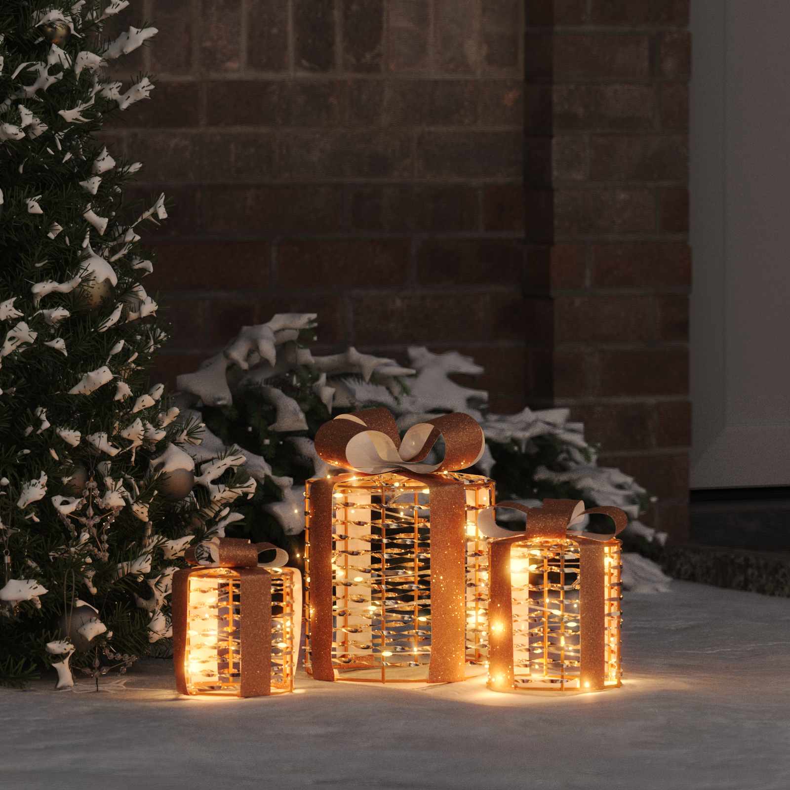 Dovanų Dėžutės Dekoracija 3 pcs Šilta balta 20 x 20 x 20 cm PET