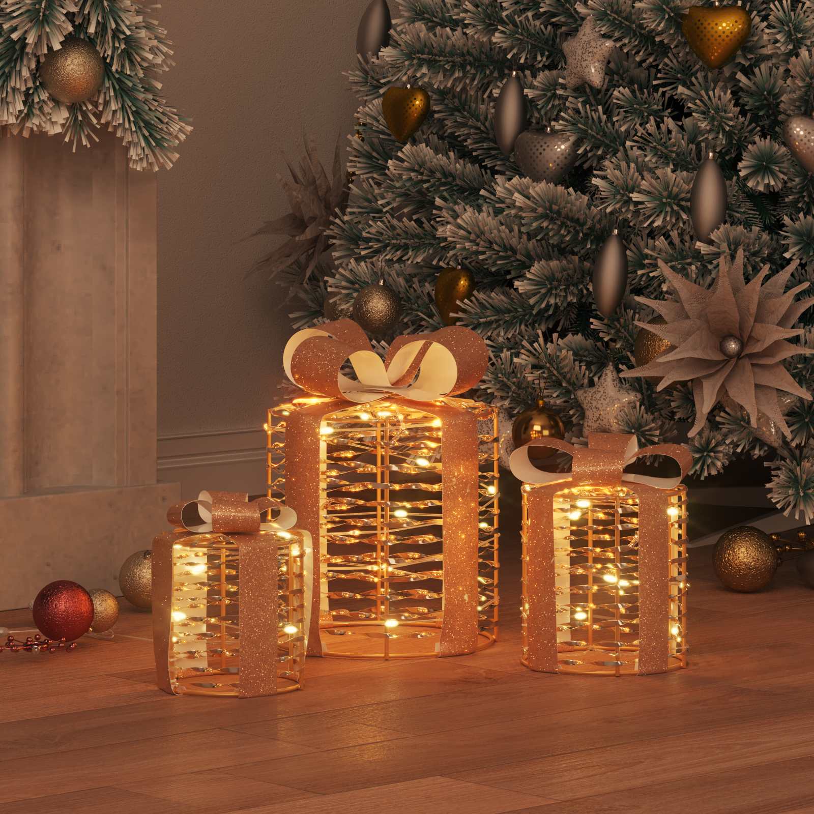 Dovanų Dėžutės Dekoracija 3 pcs Šilta balta 20 x 20 x 20 cm PET