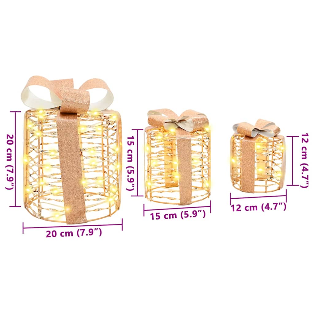 Dovanų Dėžutės Dekoracija 3 pcs Šilta balta 20 x 20 x 20 cm PET