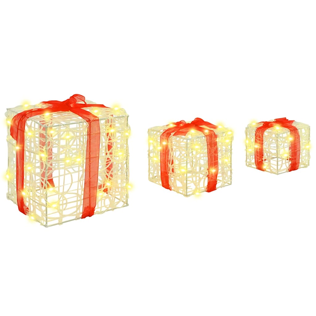 Dāvanu kaste ar 60 LED, 3 gab., silti balta, 20 x 20 x 20 cm, akrils