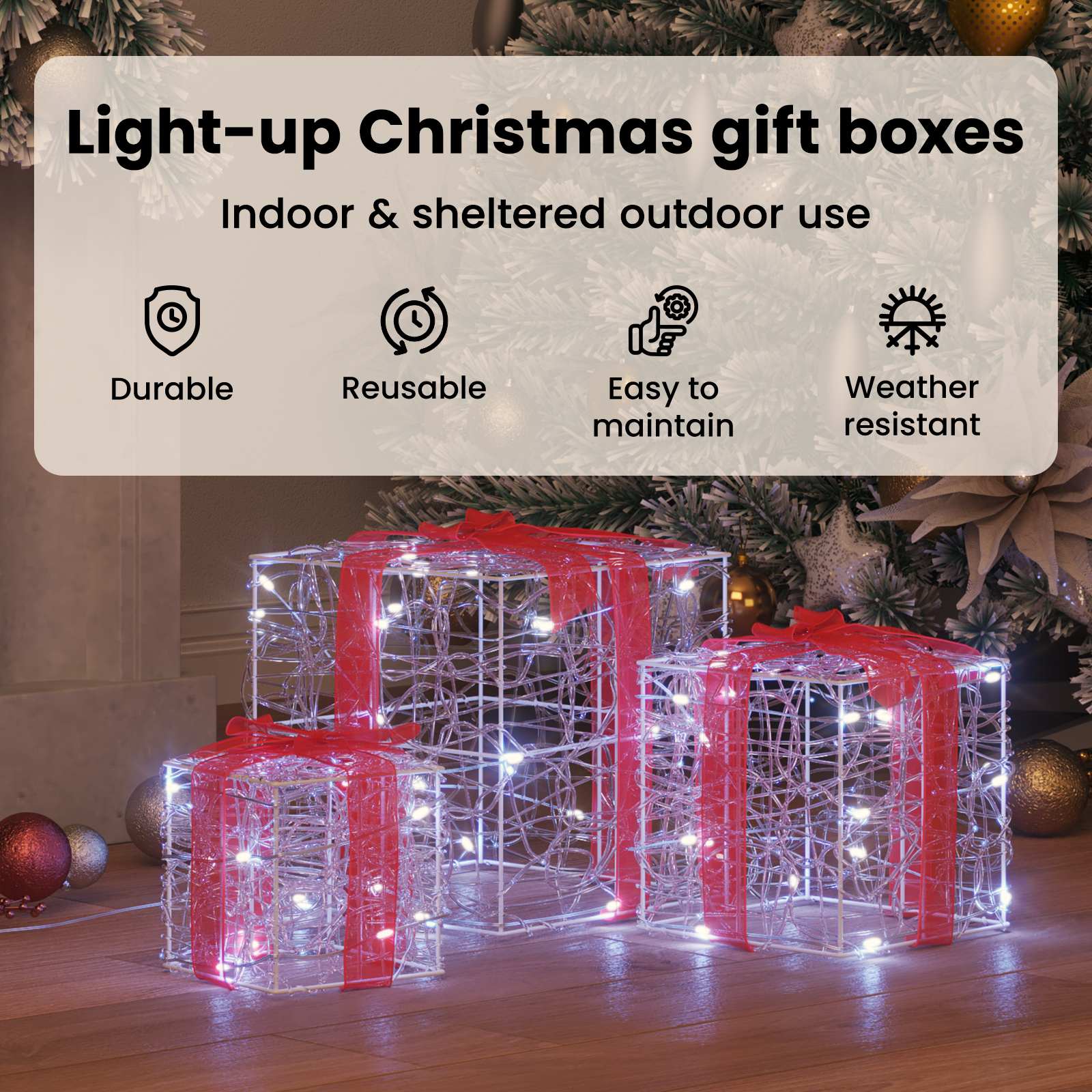 Gift Box with 60 LED 3 pcs Cold white 20 x 20 x 20 cm Acrylic