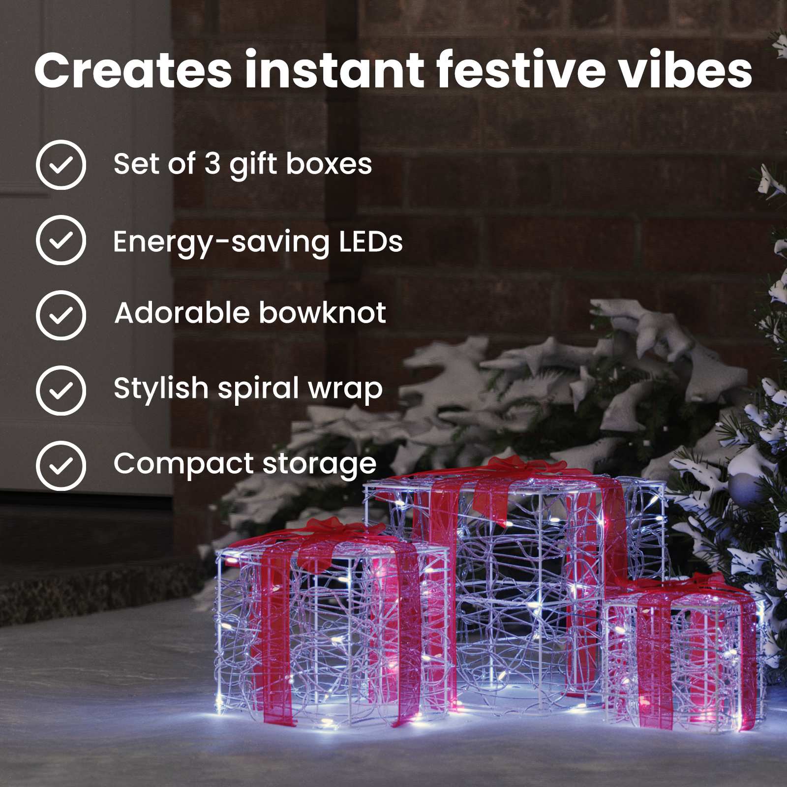 Gift Box with 60 LED 3 pcs Cold white 20 x 20 x 20 cm Acrylic