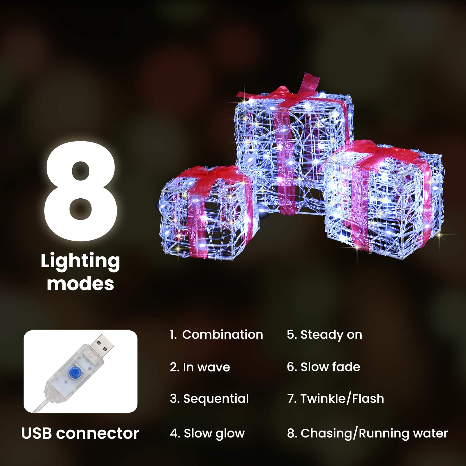 Gift Box with 60 LED 3 pcs Cold white 20 x 20 x 20 cm Acrylic