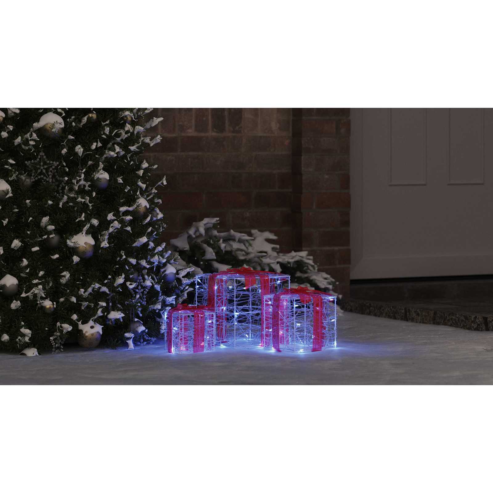 Dāvanu kaste ar 60 LED, 3 gab., zila, 20 x 20 x 20 cm, akrils