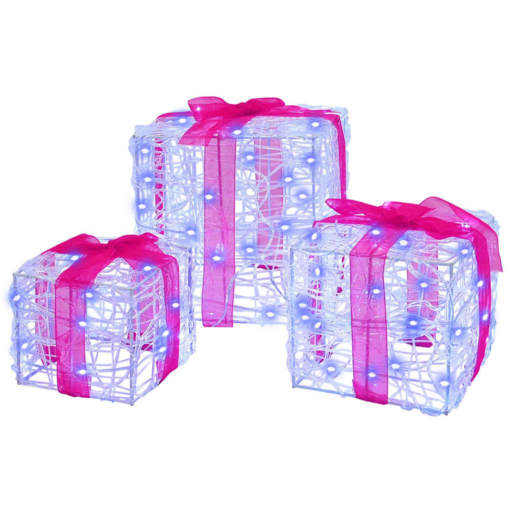 Dāvanu kaste ar 60 LED, 3 gab., zila, 20 x 20 x 20 cm, akrils