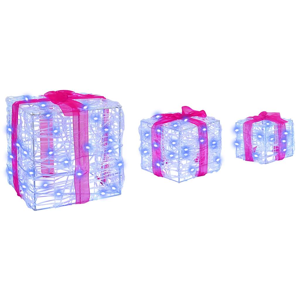Dāvanu kaste ar 60 LED, 3 gab., zila, 20 x 20 x 20 cm, akrils