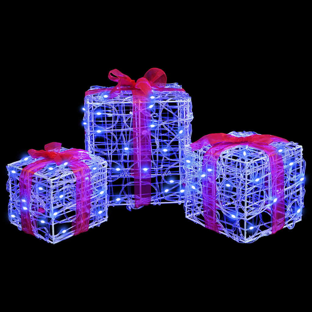 Dāvanu kaste ar 60 LED, 3 gab., zila, 20 x 20 x 20 cm, akrils