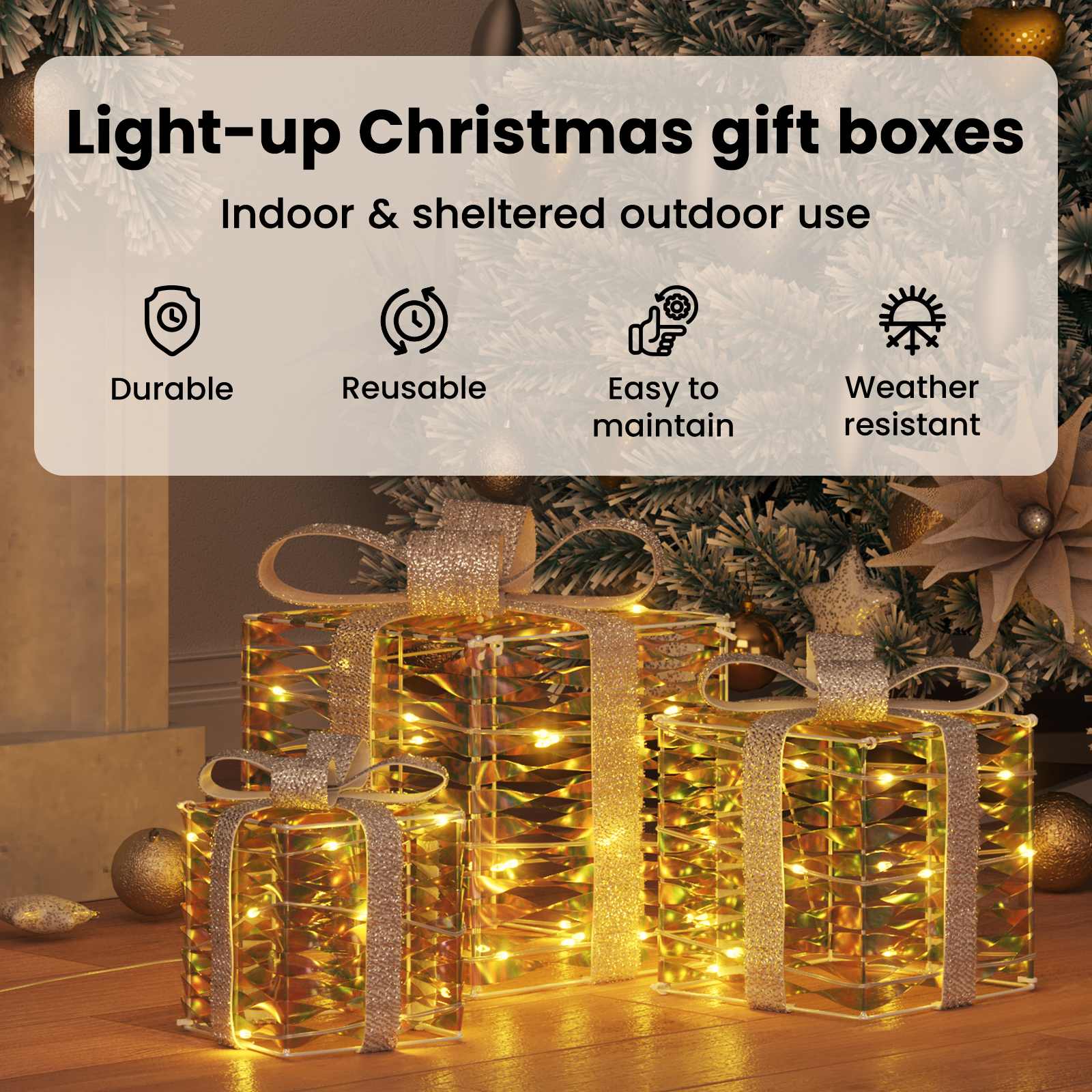 Dovanų Dėžė su 60 LED 3 pcs Šilta balta 20 x 20 x 20 cm PET