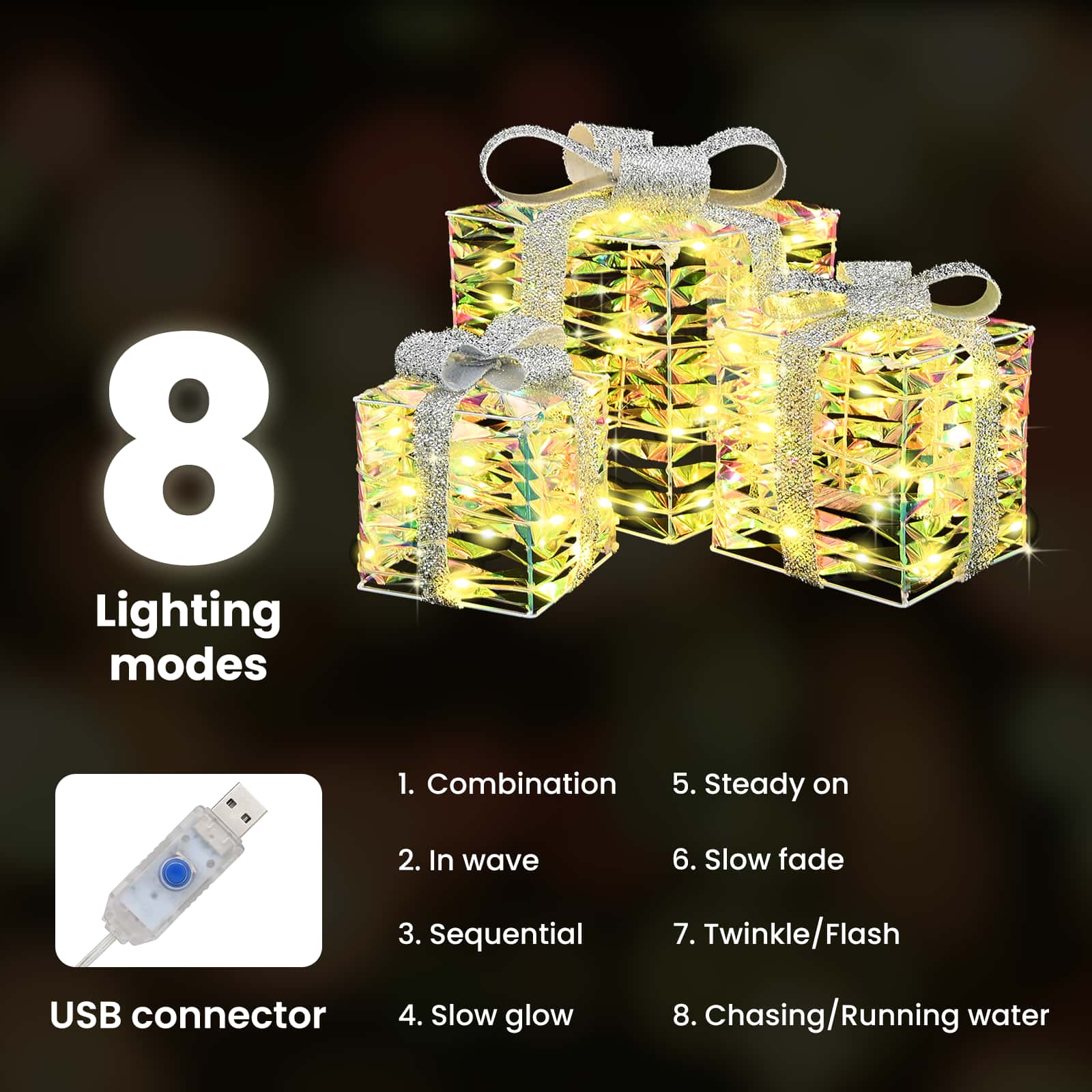 Dovanų Dėžė su 60 LED 3 pcs Šilta balta 20 x 20 x 20 cm PET