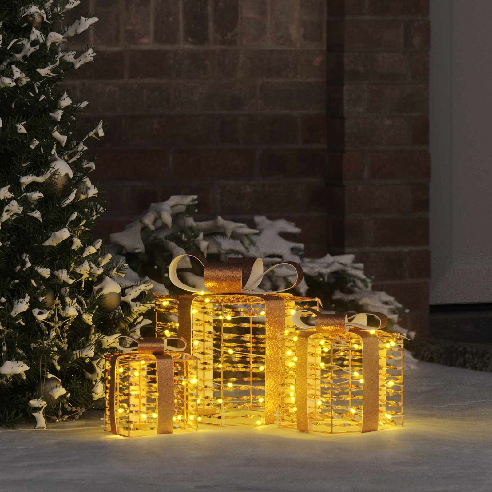 Dāvanu kaste ar 60 LED 3 gab. Silti balta 20 x 20 x 20 cm PET