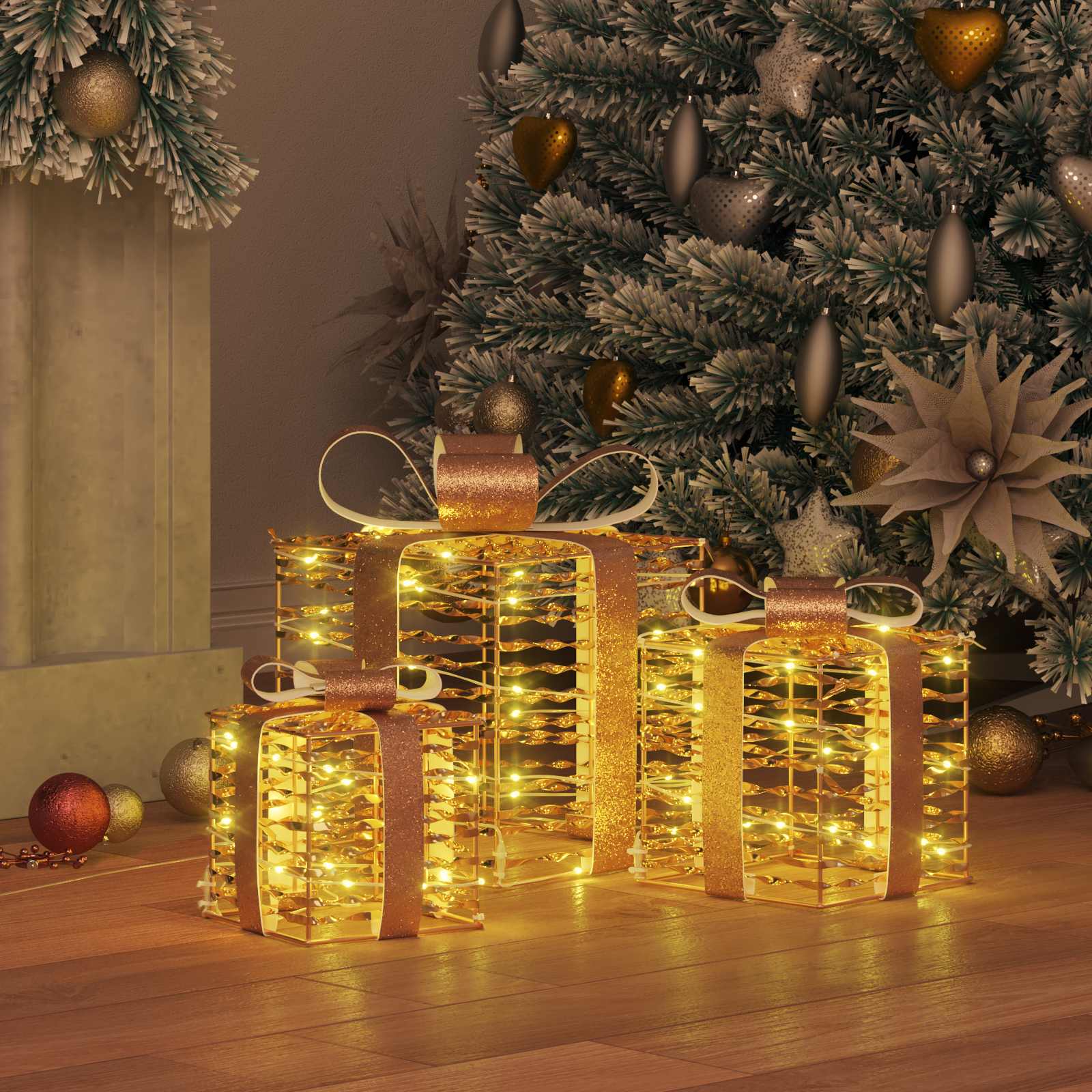 Dāvanu kaste ar 60 LED 3 gab. Silti balta 20 x 20 x 20 cm PET