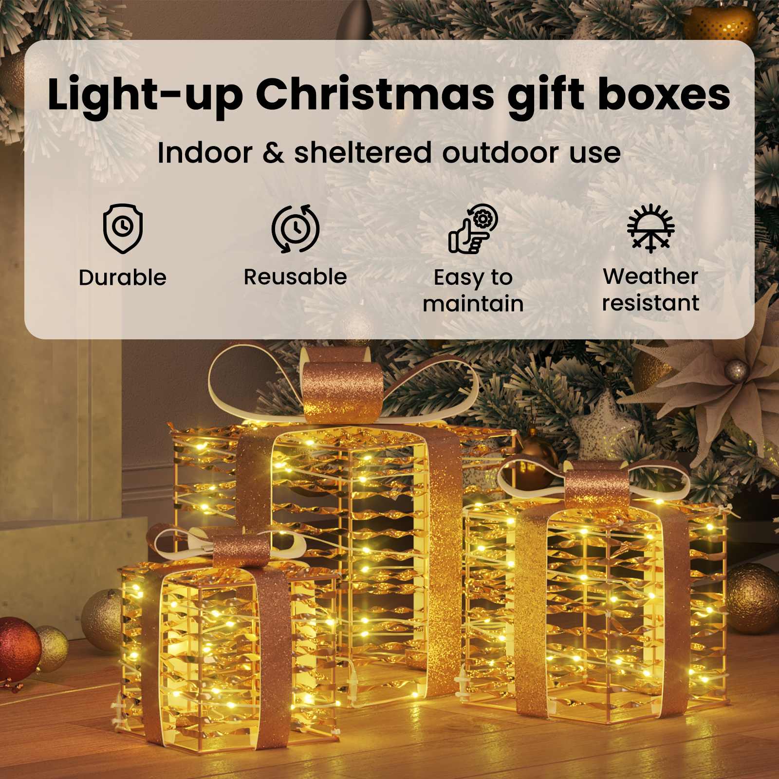 Dāvanu kaste ar 60 LED 3 gab. Silti balta 20 x 20 x 20 cm PET