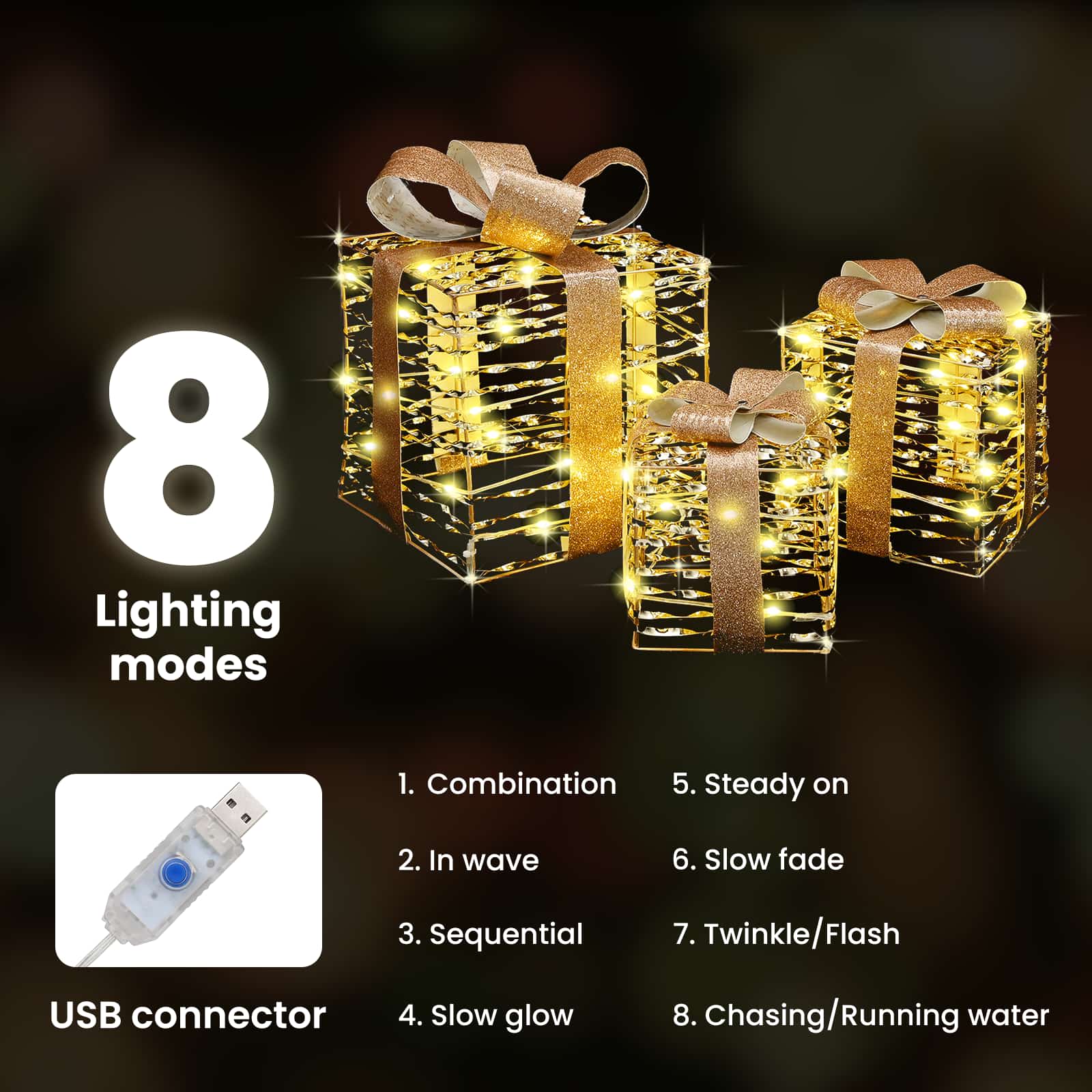 Dāvanu kaste ar 60 LED 3 gab. Silti balta 20 x 20 x 20 cm PET