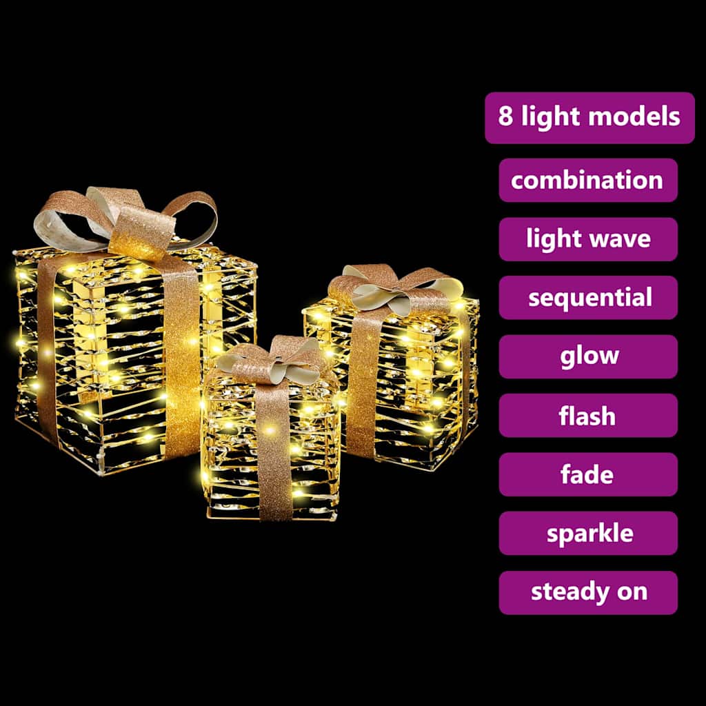 Dāvanu kaste ar 60 LED 3 gab. Silti balta 20 x 20 x 20 cm PET