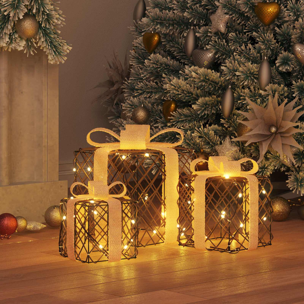 Apšviesta Kalėdinė Dovana 3 vnt. 150 LED Šilta balta