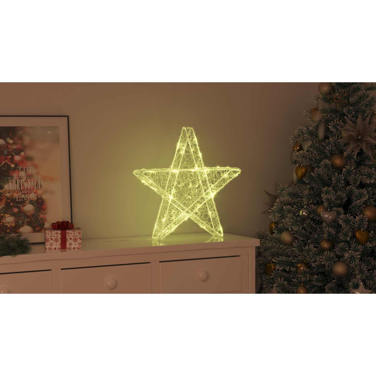 3D žvaigždė su 50 LED Šilta balta 55 x 53.5 x 10 cm Akrilas
