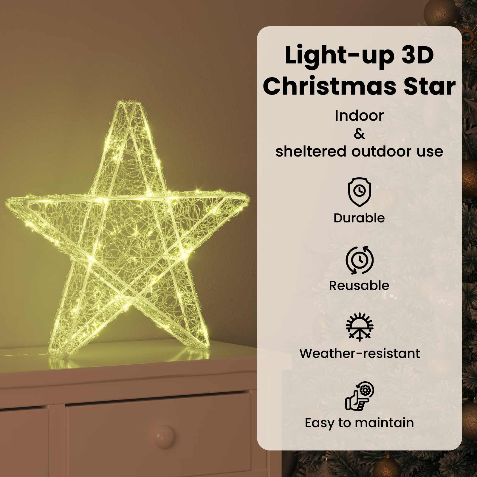 3D žvaigždė su 50 LED Šilta balta 55 x 53.5 x 10 cm Akrilas