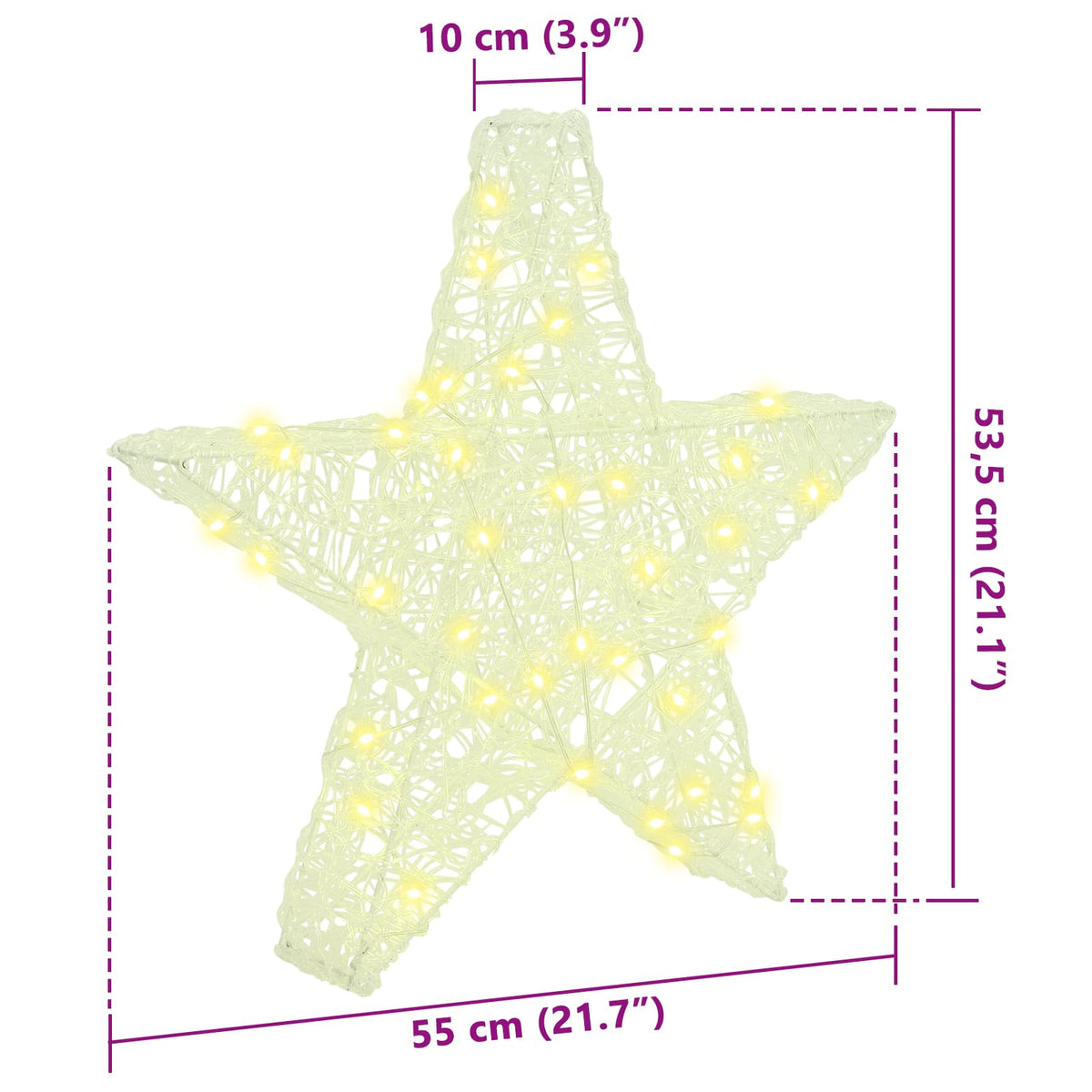 3D žvaigždė 50 LED Šilta balta 55 x 53.5 x 10 cm Akrilas