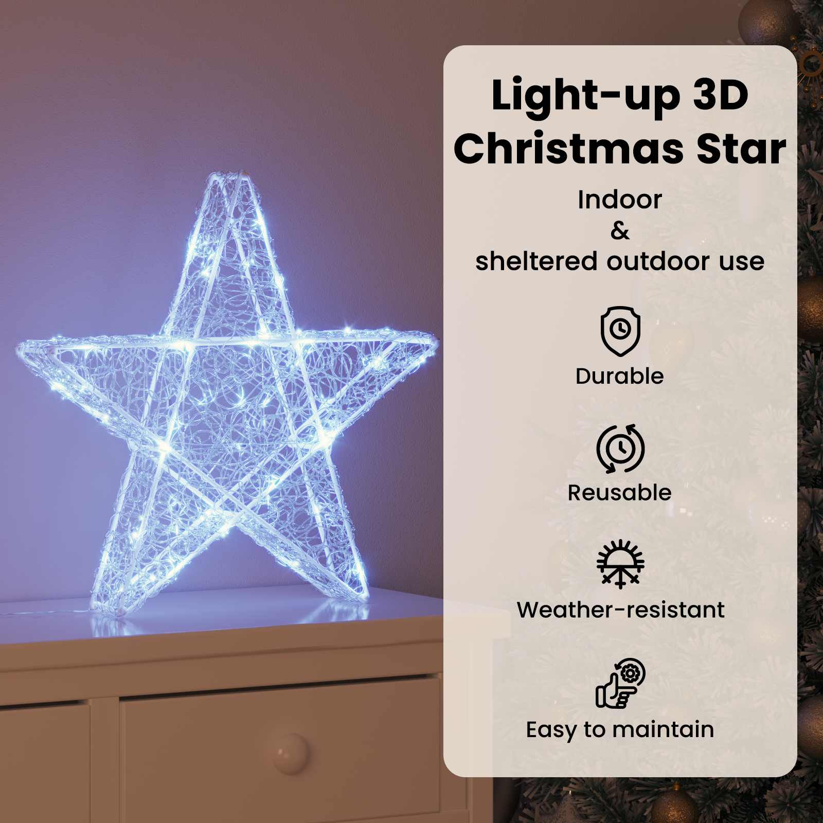 3D žvaigždė su 50 LED Šalta balta 55 x 53.5 x 10 cm Akrilas