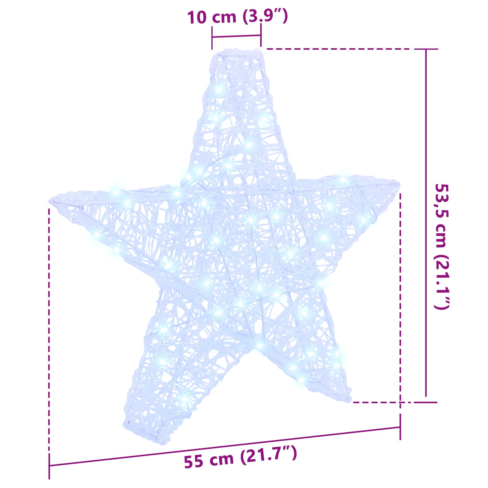 3D zvaigzne ar 50 LED auksti balta 55 x 53.5 x 10 cm Akrils